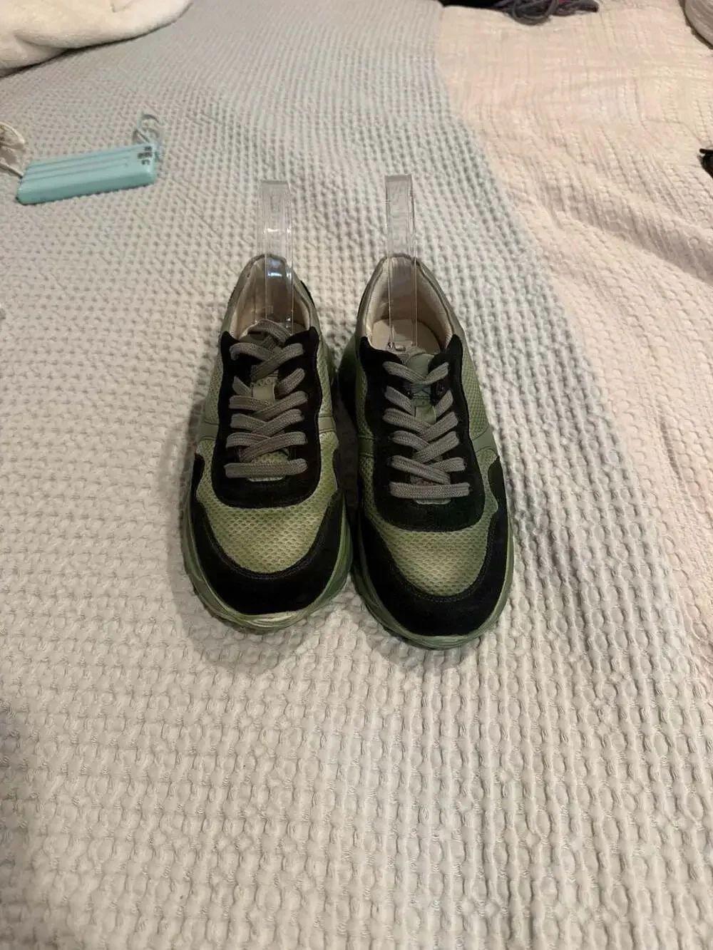 Free People Let's Wander Washed Olive Green Chunky Sneakers Size 38